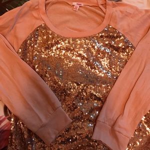 Bongo pink sequined crew neck sweatshirt.